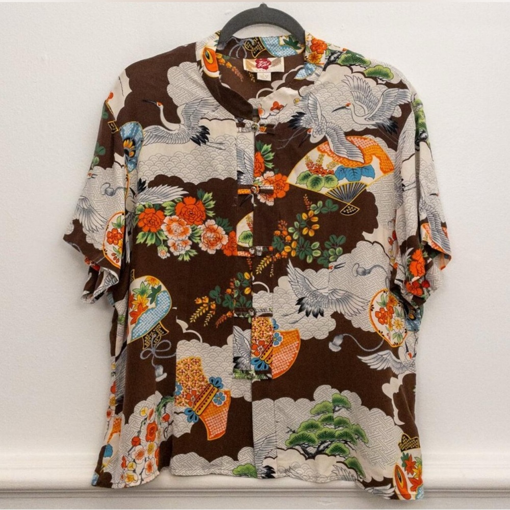 Hilo Hattie Brown and Orange Casual Button Down Shirt